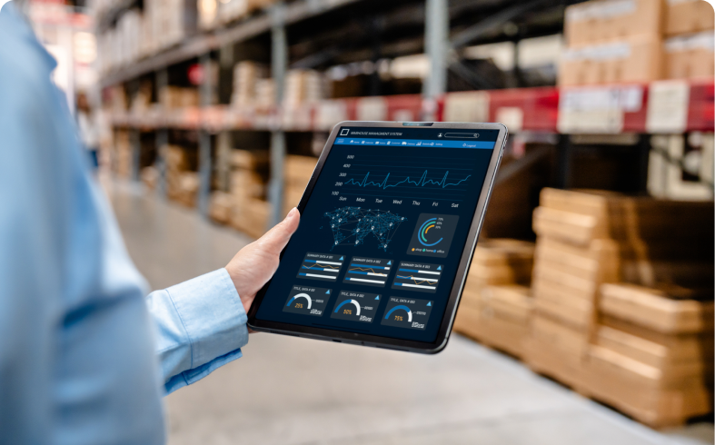 Person using tablet in a warehouse